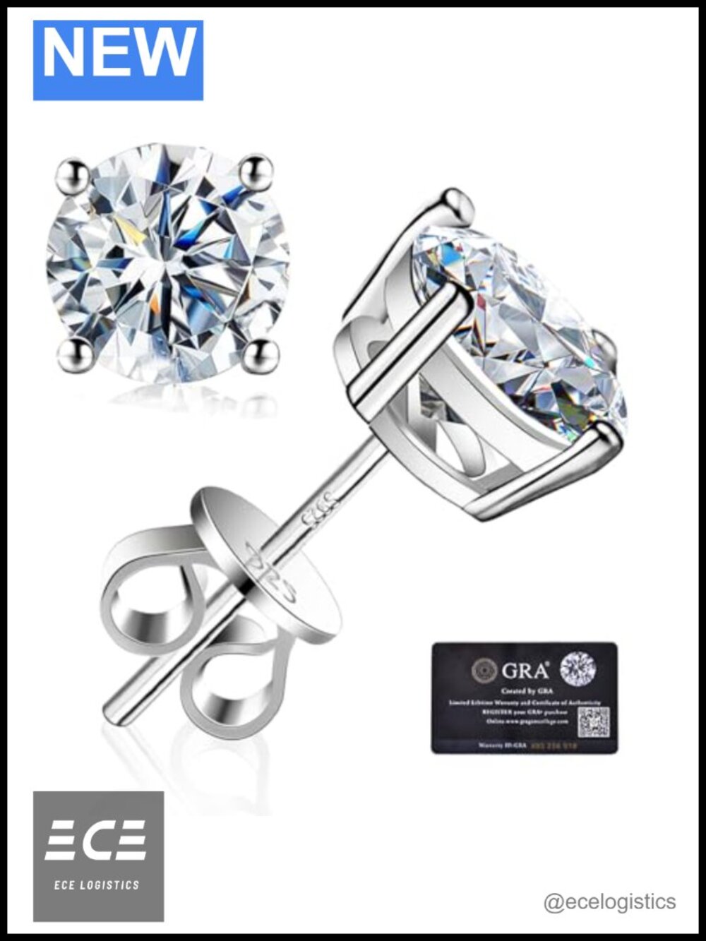 Moissanite Stud Earrings 925 Sterling Silver 18K White Gold Plated